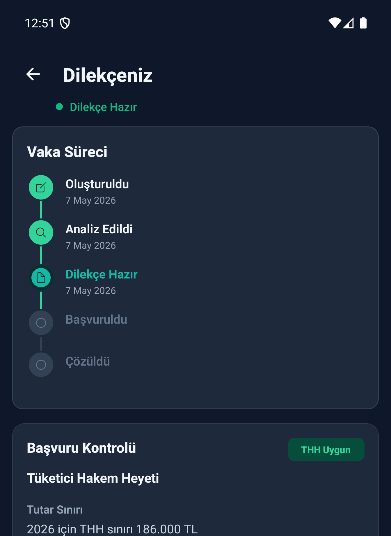 Haklıyım başvuru kontrolü ekranı